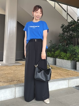 「Jena espace merveilleux（ジェナ　エスパスメルヴェイユ）のウエストゴムトロミパンツ（その他パンツ、ブラック系）」を使った、ひなのさん（レディース・156cm）の春コーディネート