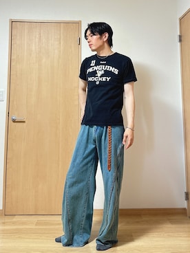 「アイテム（ベルト）」を使った、メシロナさん（メンズ・184cm）の夏コーディネート