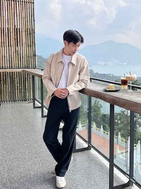 「UNIQLO（ユニクロ）のエアリズムコットンオーバーサイズTシャツ（5分袖）（Tシャツ/カットソー）」を使った、Dengさん（メンズ・175cm・30代）の冬コーディネート