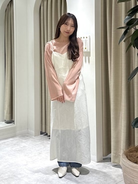 「mysty woman（ミスティウーマン）の【復刻！/WEB限定アイテム】ソルベシアーニット　190297（ニット/セーター、ピンク系）」を使った、rinoさん（レディース）の春コーディネート