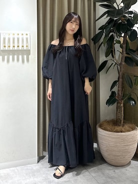 「mysty woman（ミスティウーマン）のビーンズタイネックレス 672048（ネックレス、ゴールド系）」を使った、rinoさん（レディース）の夏コーディネート
