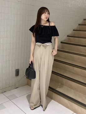 「mysty woman（ミスティウーマン）の2WAYチノクロスパンツ 666540（チノパンツ、ベージュ系）」を使った、rinoさん（レディース）の春コーディネート