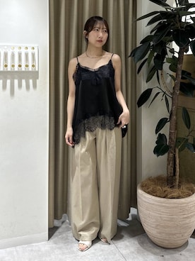 「mysty woman（ミスティウーマン）のイレヘムキャミチュニック　656817（キャミソール、ブラック系）」を使った、rinoさん（レディース）の春コーディネート
