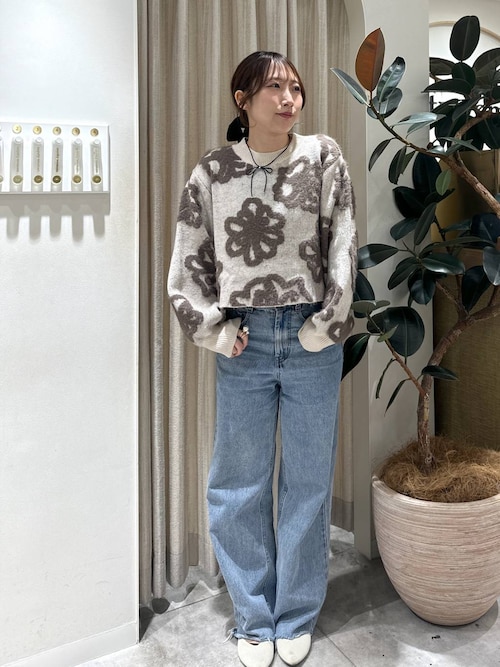 花柄ジャガードフェザーニット ニット レディース 柄 通販 セーター シャギーニット プル