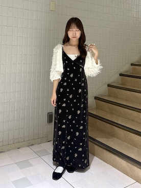 「mysty woman（ミスティウーマン）のベロア刺繍キャミワンピース 1052517（ワンピース、ブラウン系）」を使った、rinoさん（レディース）の秋コーディネート