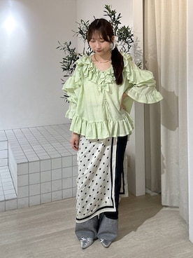 「mysty woman（ミスティウーマン）のターンアップデニムワイドパンツ　660072（デニムパンツ、ブルー系）」を使った、rinoさん（レディース）の春コーディネート