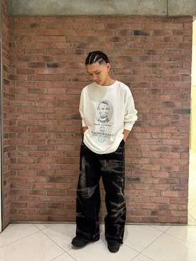 「WHITELAND（ホワイトランド）のアイテム（Tシャツ/カットソー）」を使った、しんさん（メンズ・182cm）の夏コーディネート