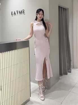 「EATME（イートミー）のビジューチェーンブレスレット（ブレスレット、ピンク系）」を使った、奏さん（レディース・169cm）の夏コーディネート