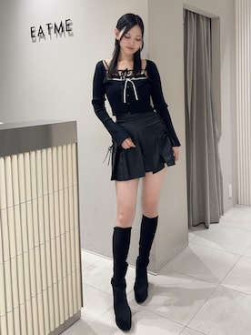 「レザースカート」｜奏さん（レディース・169cm）の秋コーディネート