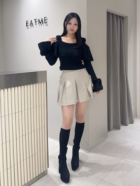 「レザースカート」｜奏さん（レディース・169cm）の秋コーディネート