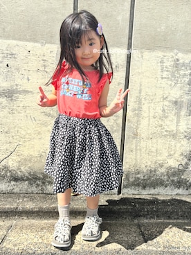 「アイテム（ブラック系）」を使った、cute_babystaglamさん（キッズ・100cm）の夏コーディネート