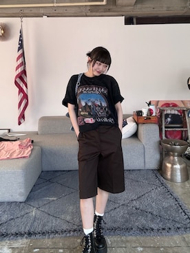「アイテム（チノパンツ、ブラウン系）」を使った、ibuさん（レディース・163cm）の夏コーディネート