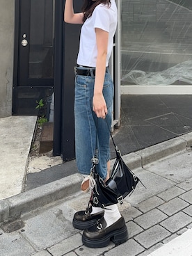「GILDAN（ギルダン）のアイテム（Tシャツ/カットソー）」を使った、ibuさん（レディース・164cm）の夏コーディネート