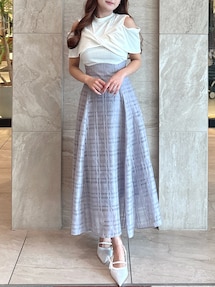 dazzlin ツイストシアーチェックコルセットワンピース　オフホワイト　S ツイストシアーチェックコルセットワンピース[品番：MKSW0064430