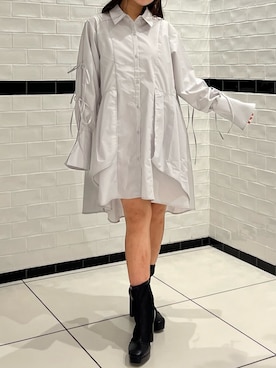 「フェミニンコーデ」｜「アイテム（シャツワンピース）」を使った、koharuさん（レディース・153cm）の冬コーディネート