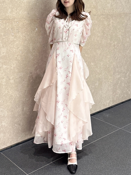 セール】マチラッフルフラワープリントワンピース（ワンピース