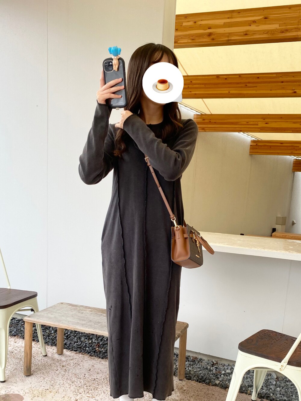 「ゆるコーデ、秋コーデ、秋冬コーデ、お洒落さんとつながりたい、グレー、秋服コーデ、雨の日コーデ、ハロウィン」｜「LOWRYS FARMのパウダーブリーチワンピースＬＳ  160618（ワンピース、グレー系）」を使った、୨୧⑅*.さん（レディース・163cm）の秋コーディネートの1枚目の写真
