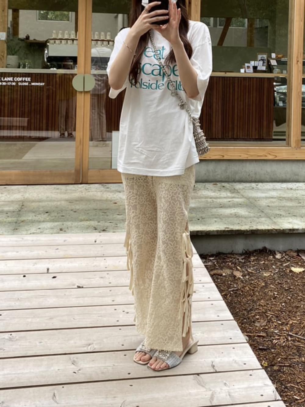 MOUSSY SIDE RIBBON LACE パンツ ブラック MOUSSY（マウジー）の「SIDE RIBBON LACE パンツ（その他パンツ
