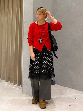 「LOWRYS FARM（ローリーズファーム）の【500mlペットボトル収納可】フラップショルダーＢＡＧ 1046881（ショルダーバッグ、ブラック系）」を使った、moeさん（レディース・158cm）の秋コーディネート