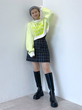 「PAGEBOY（ページボーイ）のニットビーニー（ニットキャップ/ビーニー）」を使った、moeさん（レディース・158cm）の秋コーディネート
