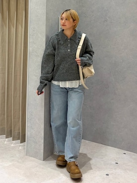 「LOWRYS FARM（ローリーズファーム）の【500mlペットボトル収納可】フラップショルダーＢＡＧ 1046881（ショルダーバッグ、ホワイト系）」を使った、moeさん（レディース・158cm）の秋コーディネート