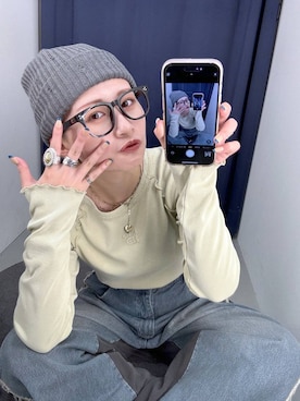 「PBLIM（ページボーイリム）のPBLIM/ロゴシシュウリブプルオーバー（Tシャツ/カットソー）」を使った、moeさん（レディース・158cm）の秋コーディネート