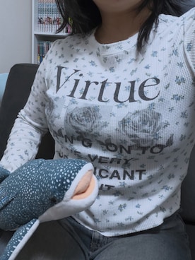 「jouetie（ジュエティ）のグランジワッフルロンT（Tシャツ/カットソー、ホワイト系）」を使った、riryuonさん（レディース・155cm）の夏コーディネート