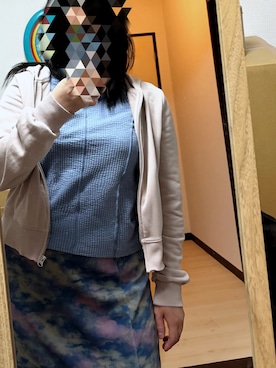 「earth music&ecology（アースミュージックアンドエコロジー）のぽこぽこパワショルプルオーバー（Tシャツ/カットソー、ブルー系）」を使った、riryuonさん（レディース・155cm）の春コーディネート