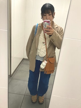 「アイテム（キャミソール、ベージュ系）」を使った、えざきかすみさん（レディース・152cm）の秋コーディネート