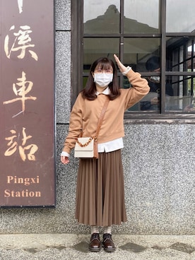 「プリーツ」｜「アイテム（その他アウター）」を使った、シシ🌼さん（レディース・153cm）の冬コーディネート