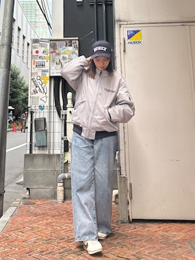 「キャップ女子」｜「アイテム（MA-1）」を使った、sichaaaanさん（レディース・162cm）の秋コーディネート