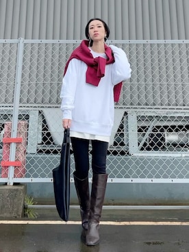 「ケーブルニット」｜「アイテム（スウェット）」を使った、よしださん（レディース・169cm）の冬コーディネート