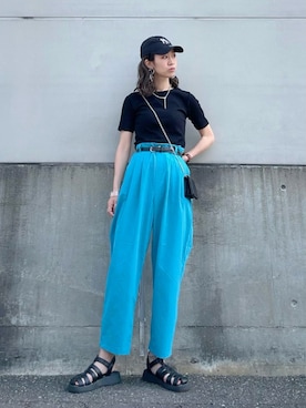 「Shoes in Closet（シューズインクローゼット）の厚底 プラットフォーム グルカサンダル 7489（サンダル）」を使った、よしださん（レディース・169cm）の夏コーディネート