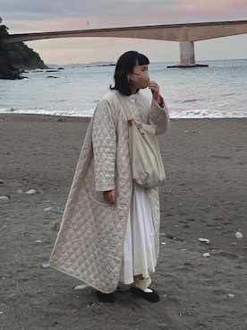 「古着」｜「アイテム（ノーカラーコート）」を使った、Yukaさん（レディース・156cm）の秋コーディネート