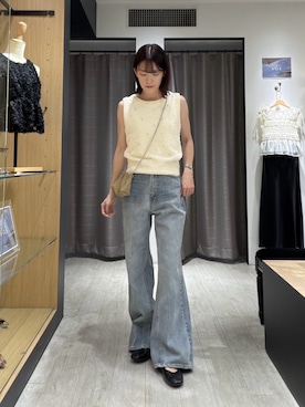 「CAPRICIEUX LE'MAGE（カプリシューレマージュ）のシルバードットスラブタンク（Tシャツ/カットソー、ホワイト系）」を使った、okomeさん（レディース・164cm）の夏コーディネート