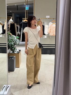 「CAPRICIEUX LE'MAGE（カプリシューレマージュ）のチェーンギャザーポーチバッグ（ショルダーバッグ、ブラック系）」を使った、okomeさん（レディース・164cm）の夏コーディネート