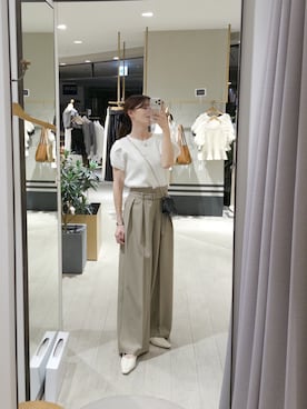 「CAPRICIEUX LE'MAGE（カプリシューレマージュ）のチューリップスリーブニット（ニット/セーター、ホワイト系）」を使った、okomeさん（レディース・164cm）の春コーディネート