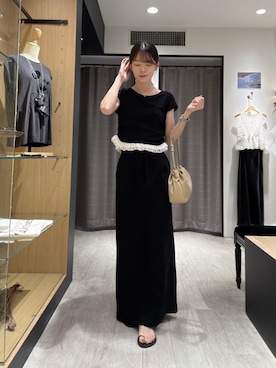 「CAPRICIEUX LE'MAGE（カプリシューレマージュ）の【前後2way】裾レースミニ袖T（Tシャツ/カットソー、ブラック系）」を使った、okomeさん（レディース・164cm）の夏コーディネート