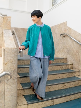 「HOUSE OF LOTUS（ハウスオブロータス）の9オンスデニムベイカーパンツ（デニムパンツ、ブルー系）」を使った、HOUSE OF LOTUS　staffさん（レディース・149cm）の秋コーディネート