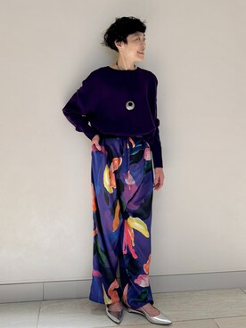 「フラワープリント」｜「アイテム（ニット/セーター）」を使った、HOUSE OF LOTUS　staffさん（レディース・158cm）の冬コーディネート
