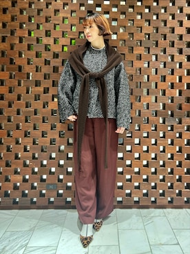 「HOUSE OF LOTUS（ハウスオブロータス）のツイルタックワイドパンツ（その他パンツ、レッド系）」を使った、HOUSE OF LOTUS　staffさん（レディース・149cm）の秋コーディネート