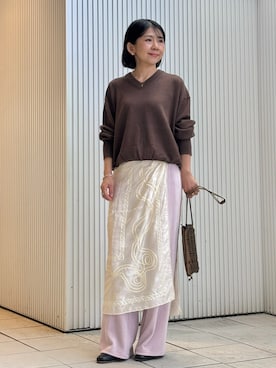 「HOUSE OF LOTUS（ハウスオブロータス）のコーデュロイジャージストレートパンツ（その他パンツ、ピンク系）」を使った、HOUSE OF LOTUS　staffさん（レディース・149cm）の秋コーディネート