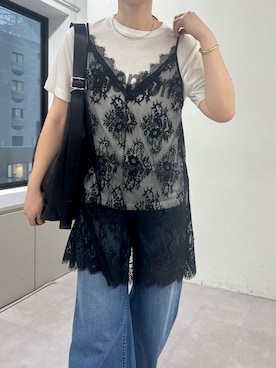 「GALLARDAGALANTE（ガリャルダガランテ）のMENTON Tシャツ（Tシャツ/カットソー、ホワイト系）」を使った、@gg_mizukizuさん（レディース・168cm）の春コーディネート
