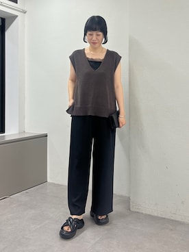 「GALLARDAGALANTE（ガリャルダガランテ）のサテンスラックス（その他パンツ、ブラック系）」を使った、@gg_mizukizuさん（レディース・168cm）の春コーディネート