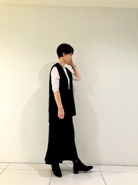 「HIMIKO（ヒミコ）の【HIMIKO】【撥水】サイドカットメタルポイントブーツ/661412（ブーツ、ブラウン系）」を使った、HIMIKO　横浜高島屋店さん（レディース・159cm）の秋コーディネート