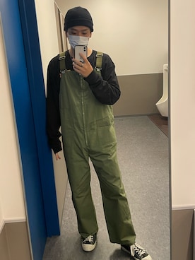 「EDWIN（エドウィン）のアイテム（オールインワン・サロペット）」を使った、りーあおさん（メンズ・180cm）の春コーディネート