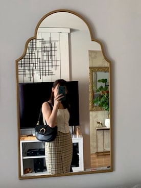「CHARLES & KEITH（チャールズ & キース）のミニガビーヌサドルバッグ / Mini Gabine Saddle Bag（单肩包、ブラック系）」を使った、Sharii_closetさん（レディース・158cm）の秋コーディネート