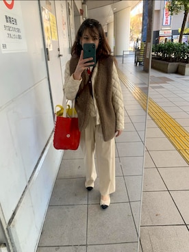「UNIQLO（ユニクロ）のアイテム（夹克/外套、ホワイト系）」を使った、Sharii_closetさん（レディース・158cm）の秋コーディネート