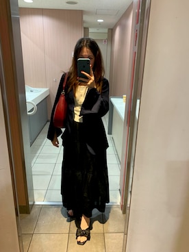 「RANDA（ランダ）のビッグリボンフラットサンダル（凉鞋、ブラック系）」を使った、Sharii_closetさん（レディース・158cm）の秋コーディネート