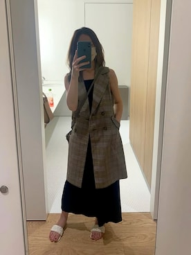 「NOELA（ノエラ）のチェックパターンジレ（马甲、ブラウン系）」を使った、Sharii_closetさん（レディース・158cm）の秋コーディネート